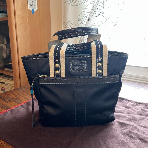 Coach Hampton Black Zip Top Nylon / Suede Mini Tote L05M-126 - Picture 2 of 16